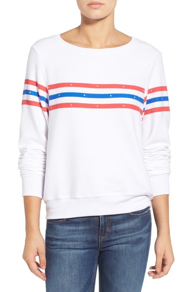 Wildfox 'US Gladiator' Stripe Pullover Clean White Red Blue red, white and blue tops sweaters fourth of July