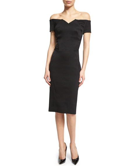 Zac Posen Off-The-Shoulder Cocktail Dress Black wedding guest dress