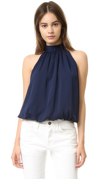 alice + olivia Maris Gathered Halter Top Navy Blue