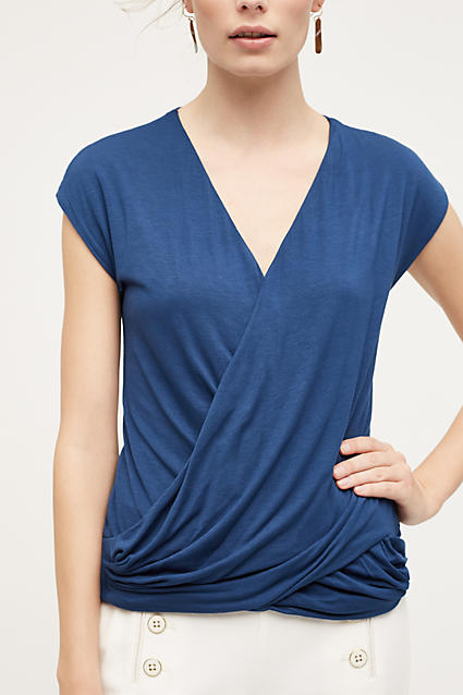Bordeaux draped surplice tee navy blue Anthropologie