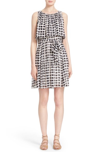 kate spade new york 'island stamp' print silk popover dress black multi popover dresses summer wedding guest 