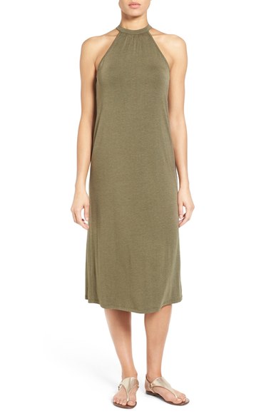 kensie Halter Style Jersey Midi Dress Olive Heather casual halter dresses summer 2016