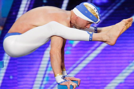  See acrobat Vello Valeher age 52 of Tallinn, Estonia perform for the crowd and "move through hardships to the stars."