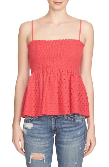 1.State Smocked Peplum Camisole Crimson Berry