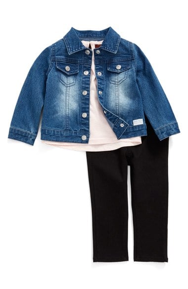 7 For All Mankind® Denim Jacket, Stripe Tee & Jeggings Set (Baby Girls) Sloan Heritage Nordstrom anniversary sale baby girls