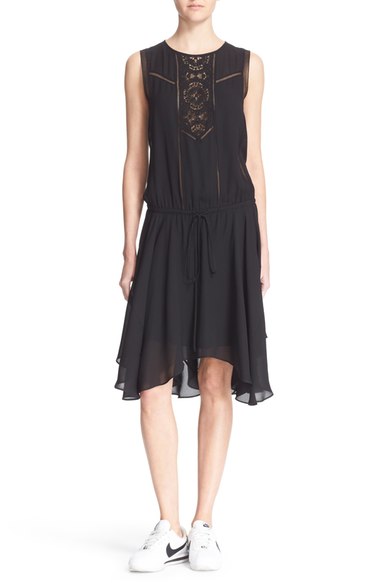 A.L.C. 'Meloni' Lace Inset Silk Dress Black casual lace dresses summer
