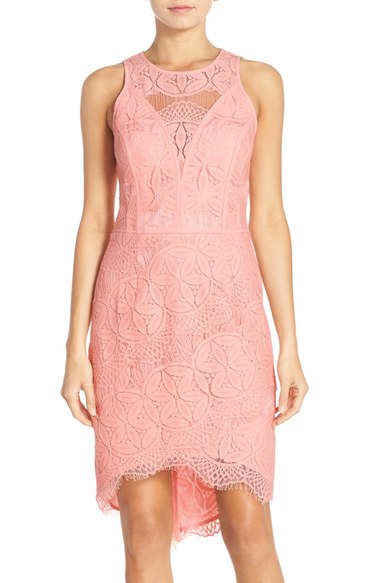 Adelyn Rae Lace High/Low Sheath Dress Light Pink casual high low hem dresses summer