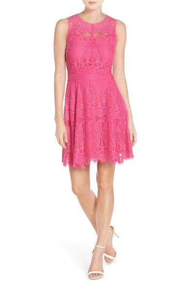 Adelyn Rae Sleeveless Lace Fit & Flare Dress Hot Pink lace dresses summer wedding guest season 2016 