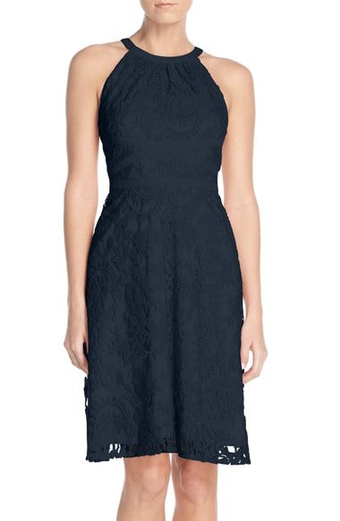 Adrianna Papell Embroidered Lace Fit & Flare Dress (Regular & Petite) Midnight Blue fit and flare dresses summer wedding guest