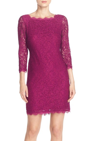 Adrianna Papell Lace Overlay Sheath Dress (Regular & Petite) Crushed Berry lace dresses summer wedding guest season
