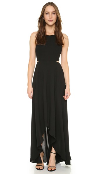 Ali & Jay Cutout Cascade Maxi Dress Black high low hem dresses summer