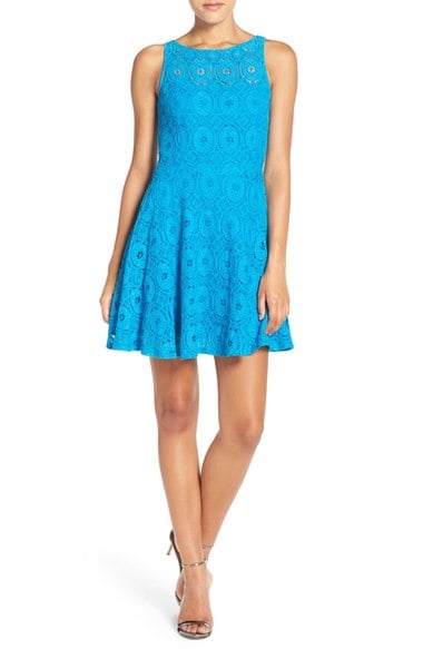 BB Dakota 'Renley' Lace Fit & Flare Dress (Nordstrom Exclusive) Sky Blue casual lace dresses summer