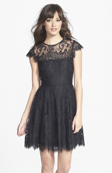 BB Dakota 'Rhianna' Illusion Yoke Lace Fit & Flare Dress (Nordstrom Exclusive) Black lace dresses summer wedding 2016 