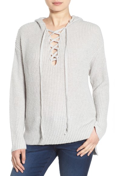 BP. Lace-Up Hooded Sweater Grey Vapor 2016 Nordstrom anniversary sale women's sweaters