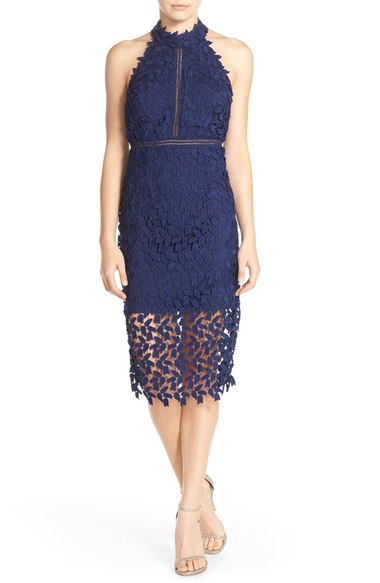 Bardot 'Gemma' Halter Lace Sheath Dress Blue Ink lace dresses summer wedding guest season