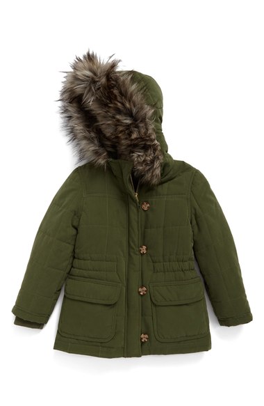 Bernardo Hooded Microfiber Parka with Faux Fur Trim (Toddler Girls & Little Girls) Olive Green Nordstrom anniversary sale toddler girls 