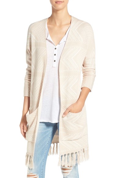 Billabong 'Hey You' Jacquard Fringe Cardigan Almond Nordstrom anniversary sale women's sweaters cardigans 