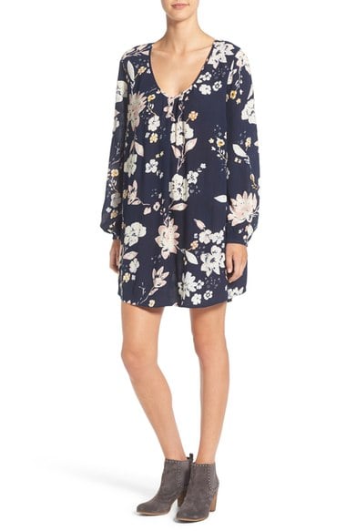 Billabong 'Sweet Sands' Floral Print Long Sleeve Shift Dress Blue Tide Nordstrom anniversary sale women's dresses