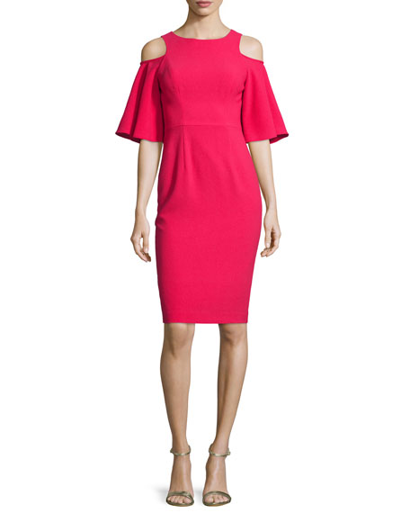Black Halo Cold-Shoulder Bell-Sleeve Sheath Dress Laguna Pink cold shoulder wedding guest dresses 