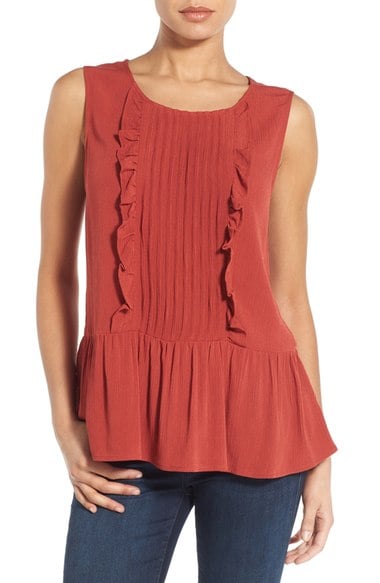 Bobeau Ruffled Sleeveless Peplum Top Rust peplum tops for summer