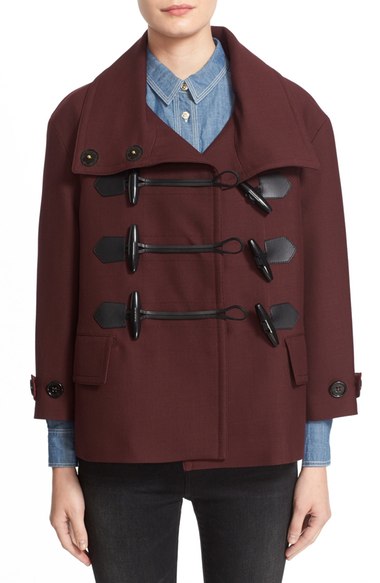 Burberry Brit 'Craysmoore' Toggle Closure Short Gabardine Peacoat Deep Claret Nordstrom Anniversary Sale fashion women's jackets 2016