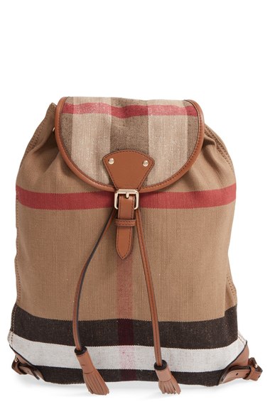 Burberry 'Chiltern' Check Print Backpack Saddle designer backpacks back to school high school college students 2016