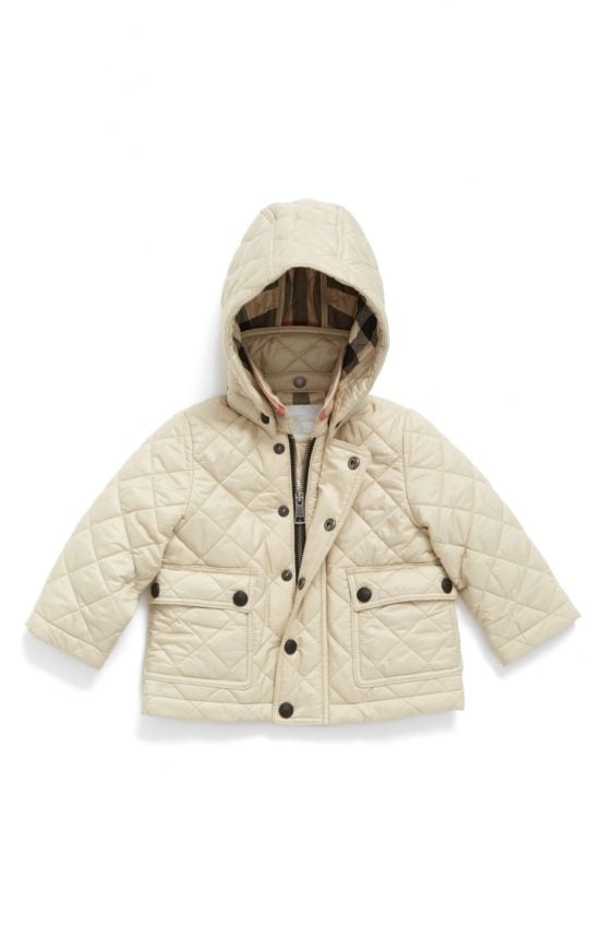 Burberry 'Jamie' Quilted Hooded Puffer Jacket (Baby) Taupe Nordstrom anniversary sale baby 