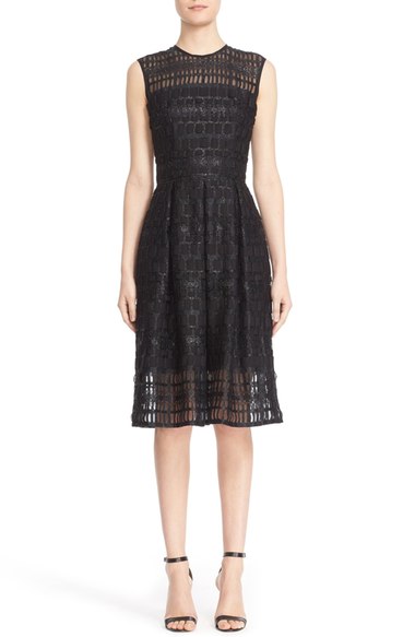 Carmen Marc Valvo Couture Carmen Marc Valvo Sleeveless Lace Organza Fit & Flare Dress Black lace dresses summer wedding guest season