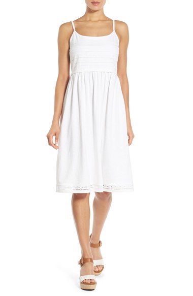Caslon Lace Inset Bodice Cotton Knit Sundress (Regular & Petite) White casual lace dresses 