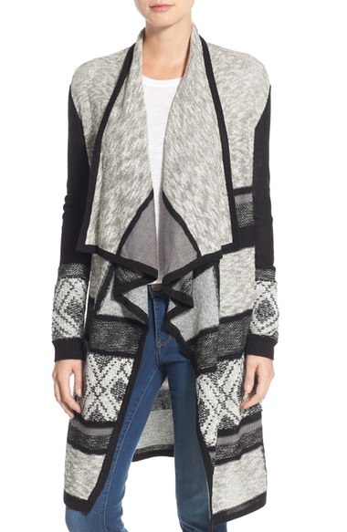 Caslon Mixed Print Open Front Long Cardigan Black Pattern Nordstrom anniversary sale 2016 women's sweaters women's cardigans 