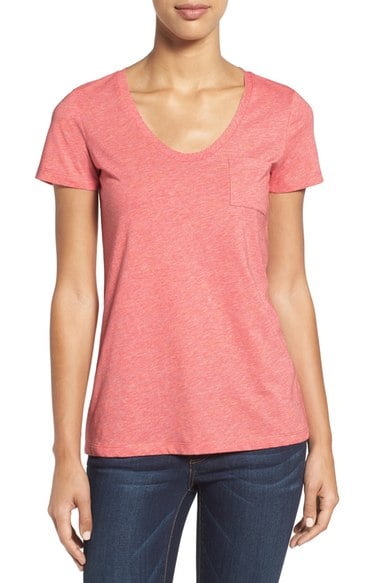 Caslon Relaxed Slub Knit U-Neck Tee (Regular & Petite) Coral Apple Spaced Nordstrom anniversary sale women's shirts tops