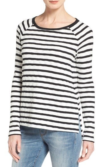Caslon Side Slit Sweatshirt (Regular & Petite) Ivory Black Stripe Nordstrom anniversary sale women's shirts, tops