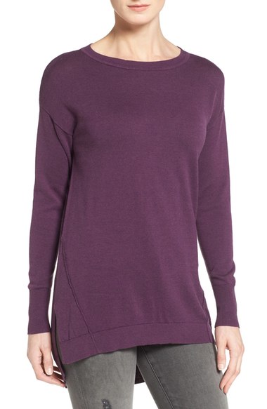 Caslon Zip Back High/Low Tunic Sweater (Regular & Petite) Purple Bramble Nordstrom anniversary sale women's sweaters 