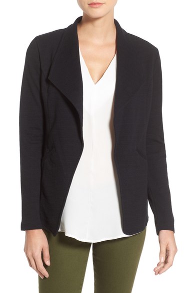 Caslon® Cotton Knit Open Front Blazer (Regular & Petite) Black Grey Pattern 2016 Nordstrom anniversary sale women's jackets