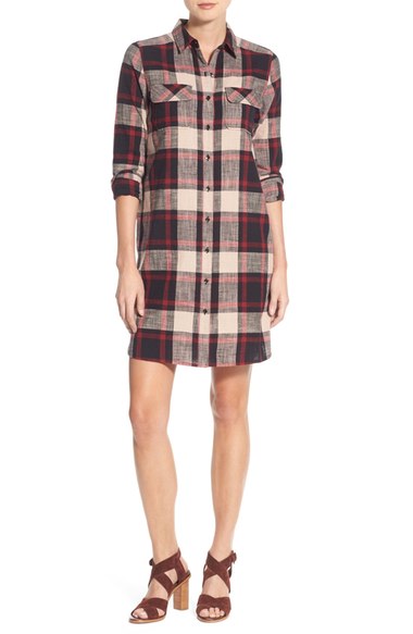 Caslon® Plaid Cotton Two-Pocket Shirtdress (Regular & Petite) Red Plaid Nordstrom anniversary sale 