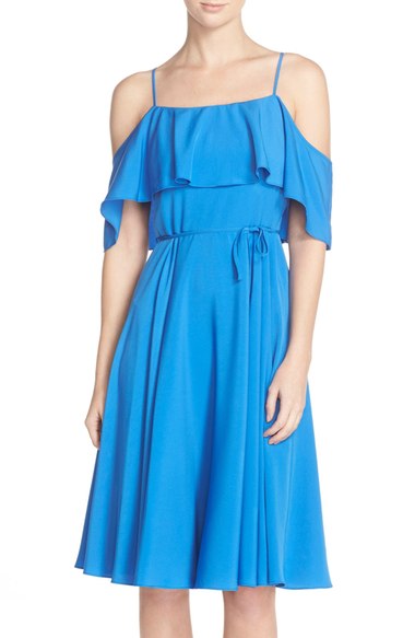 CeCe 'Jackie' Cold Shoulder Fit & Flare Dress Blue Lotus cold shoulder dresses summer wedding guest season