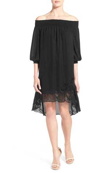 Chelsea28 High/Low Off the Shoulder Dress Black off the shoulder high low hem dresses for summer