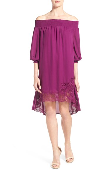 Chelsea28 High/Low Off the Shoulder Dress Purple Phlox off the shoulder high low hem dresses for summer 2016