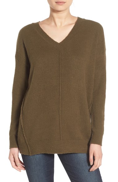 DREAMERS BY DEBUT Seamed V-Neck Pullover Olive Green Nordstrom anniversary sale women's sweaters cardigans