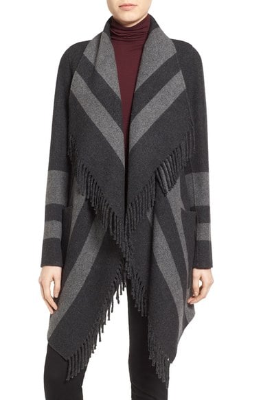 Diane von Furstenberg Stripe Fringe Trim Double Face Jacket Charcoal Grey Nordstrom anniversary sale women's jackets 2016