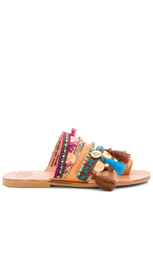 ELINA LINARDAKI Marraketch Sandal Multi Fringe Macrame Bead Charms