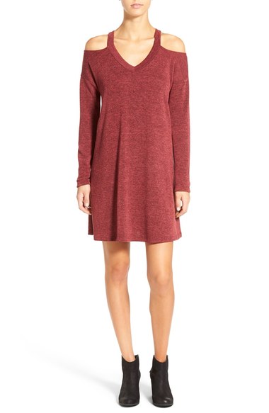 EVERLY Cold Shoulder Swing Dress Wine Nordstrom Anniversary Sale women's dresses