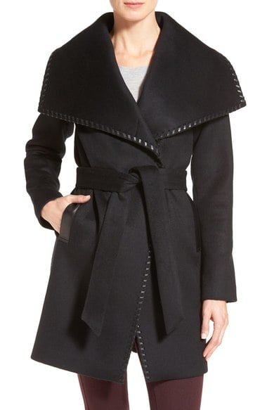 Elie Tahari Whipstitch Wool Blend Wrap Coat Black Nordstrom anniversary sale women's jackets 