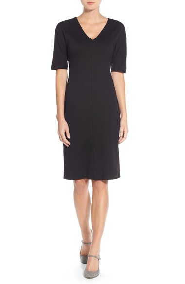 Eliza J V-Neck Crepe Sheath Dress Black Nordstrom anniversary sale women's dresses