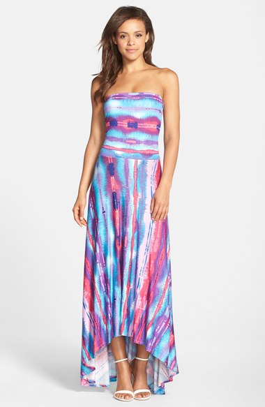 FELICITY & COCO Strapless Neon Print Maxi Dress (Nordstrom Exclusive) Blue Multi high low hem dresses