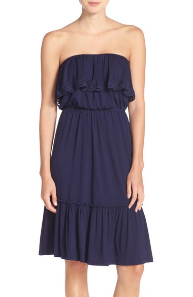FELICITY & COCO Strapless Ruffle Blouson Jersey Dress (Nordstrom Exclusive) Navy Blue casual lace dresses
