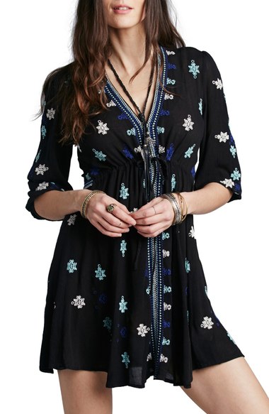 Free People 'Star Gazer' Embroidered Tunic Dress Black Combo tunic dresses summer 2016
