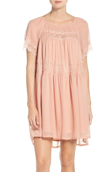 French Connection Lace & Chiffon Babydoll Dress Ballet Blush casual lace dresses summer 