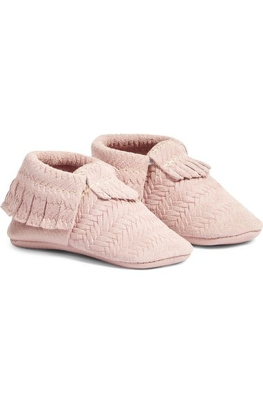 Freshly Picked 'Cardigan' Woven Leather Moccasin (Baby) Light Pink Leather Nordstrom anniversary sale baby 