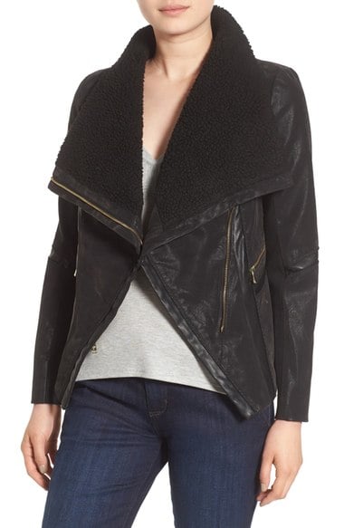 GUESS Faux Leather Moto Jacket with Faux Shearling Trim Nordstrom anniversary sale women's jackets